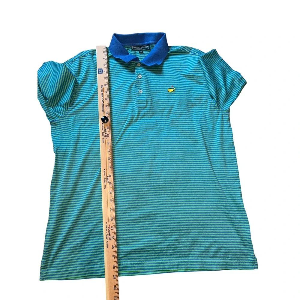 Masters Collection Mens‎ XL Golf Polo Shirt Green Blue Striped Logo Short Sleeve